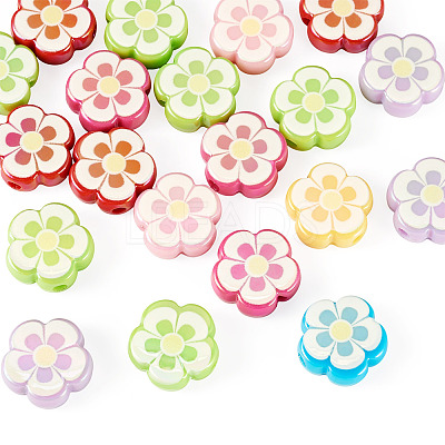20Pcs UV Plating Printed Opaque Acrylic Beads OACR-TADJ0001-06-1