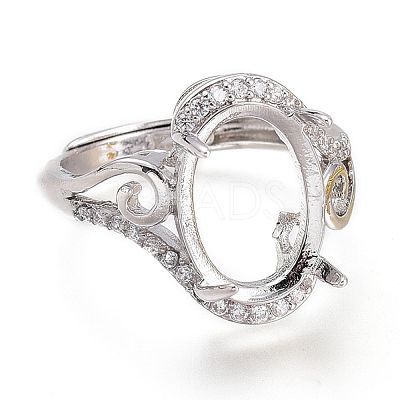 Adjustable Brass Micro Pave Clear Cubic Zirconia Solitaire Ring Settings ZIRC-I049-10-1