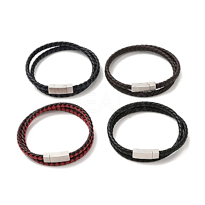 Microfiber Leather Braided Double Loops Wrap Bracelet with 304 Stainless Steel Magnetic Clasp for Men Women BJEW-C021-08-P-1
