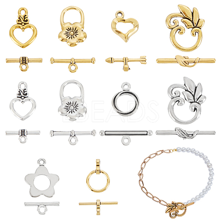 120 Sets 8 Styles Tibetan Style Alloy Toggle Clasps FIND-GA0005-28-1