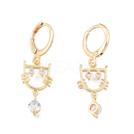 Clear Cubic Zirconia Cat Dangle Leverback Earrings EJEW-N012-82-1