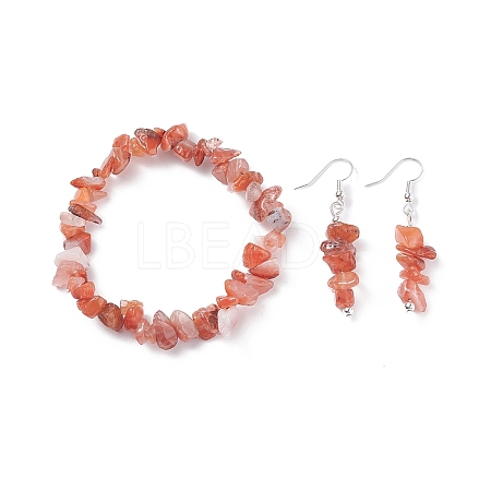 Natural Red Agate Chips Beaded Jewelry Set X-SJEW-JS01232-04-1