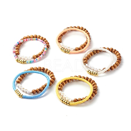 Handmade Polymer Clay Heishi Beads Stretch Bracelets Set BJEW-JB07280-1