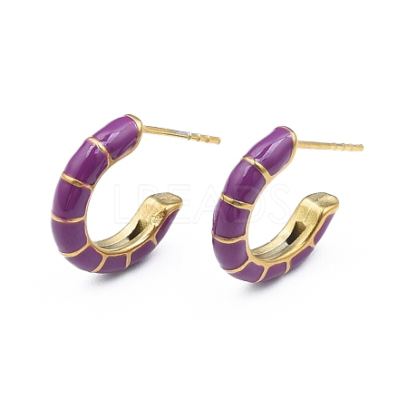 Enamel C-shape Stud Earrings EJEW-N052-05F-1