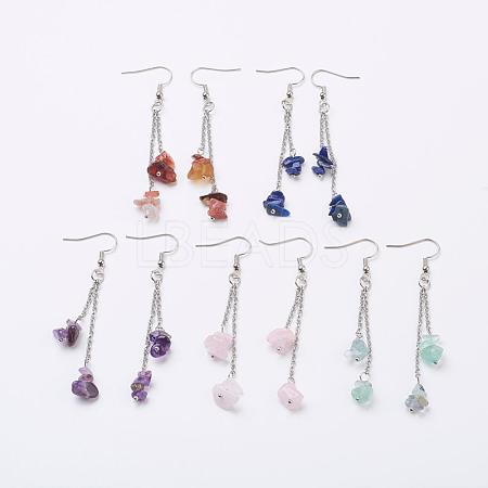 Natural Gemstone Chip Dangle Earrings EJEW-JE02417-1