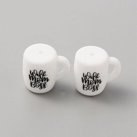 Cup with Word Pattern Silicone Beads LS-SIL-WH0006-18H-1
