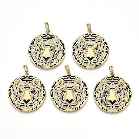 Brass Micro Pave Clear Cubic Zirconia with Enamel Pendants KK-R162-073A-G-1