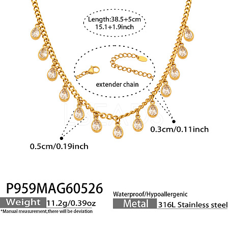 316L Surgical Stainless Steel Pave Cubic Zirconia Milti Teardrop Pendant Bib Necklaces for Women WGB3ADE-02-1