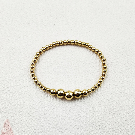304 Stainless Steel Round Beaded Stretch Bracelets for Women Men KU2841-3-1