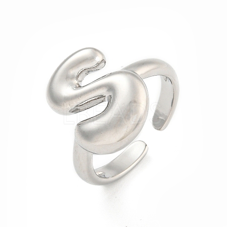 Brass Letter Open Cuff Rings for Women RJEW-G313-01S-P-1