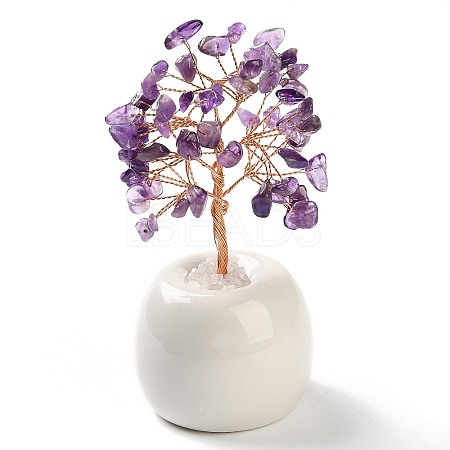 Natural Amethyst Chips Tree of Life Decorations DJEW-C016-02F-1