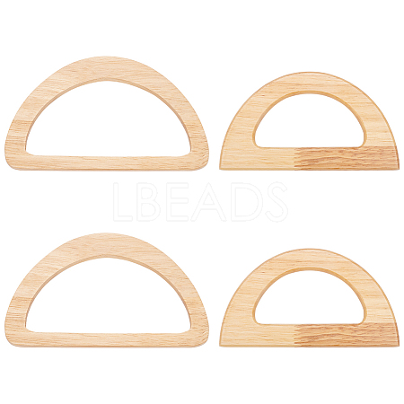 WADORN 4Pcs 2 Styles D-shape Wooden Bag Handles FIND-WR0008-20-1