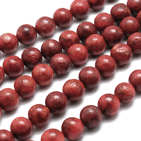 Synthetic Grass Coral Round Beads Strands X-CORA-E032-10mm-01-1