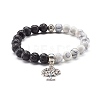 Natural Lava Rock and Synthetic Howlite Round Beads Stretch Bracelet for Men Women BJEW-JB06929-2