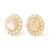 Ion Plating(IP) Natural Shell Flower Stud Earrings with Plastic Pearl Beaded EJEW-E599-04G-01-3