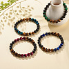 4Pcs 4 Colors Natural Tiger Eye & Black Agate(Dyed) Round Beaded Stretch Bracelets Set BJEW-JB08086-2
