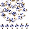20Pcs Blue & White Floral Printed Porcelain Pendants PALLOY-YW00112-01-1