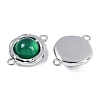 Brass Pave Natural Green Onyx Agate(Dyed & Heated) Flat Round Links Connector Charms KK-U043-45P-B-2