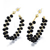Brass Wrapped Black Glass Bead Stud Earrings for Women EJEW-N011-101-4
