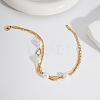 Elegant 304 Stainless Steel & Imitation Pearl Double Layer Link Chain Anklets HM7489-8-1