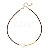 Rectangle Natural Baroque Keshi Pearl and Faceted Round Natural Mixed Stone Beaded Necklaces for Women NJEW-JN06682-3