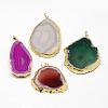 Electroplated Natural & Dyed Agate Big Pendants G-N0167-030-1