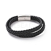 Black Microfiber Braided Cord Double-strand Bracelet with 304 Stainless Steel Magnetic Clasps BJEW-P275-24P-1