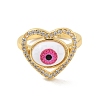 Cubic Zirconia Heart with Evil Eye Open Cuff Ring with Acrylic RJEW-B042-05G-02-2