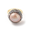 Round Natural Abalone Shell & Freshwater Pearls Finger Ring RJEW-C090-03G-2