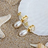 Teardrop Natural Pearl Ear Studs for Women EJEW-P231-13G-2