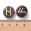 Brass Elder Futhark Alphabet Engraved Symbol Flat Round Natural Amethyst Rune Stones G-I373-01M-3