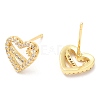 Rack Plating Brass Heart with Flower Stud Earrings with Cubic Zirconia EJEW-A103-02G-2
