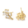 Rack Plating Real 18K Gold Plated Brass Clover Stud Earrings EJEW-B034-01G-3