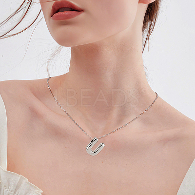 1pc Brass Chain with Alloy Letter Pendants Necklaces NJEW-LP0001-41U-P-1