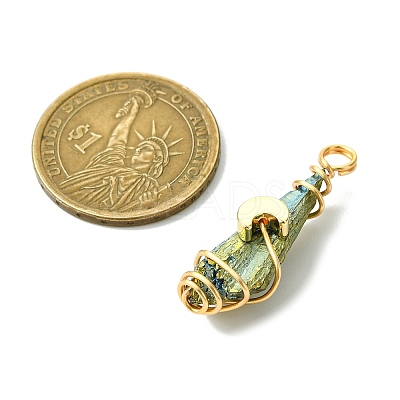 2Pcs Electroplated Natural Quartz Crystal Dyed Copper Wire Wrapped Pendants PALLOY-JF03169-01-1