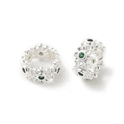 Silver Brass with Cubic Zirconia European Beads KK-B088-01B-01S-1