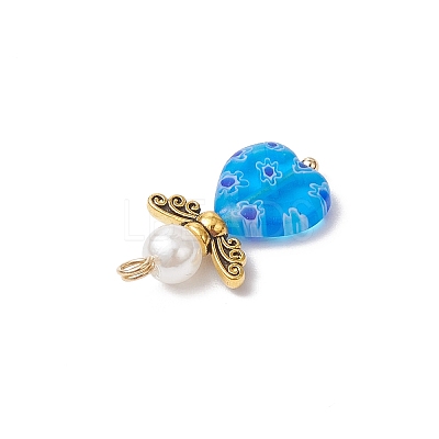 Handmade Millefiori Lampwork Beads and ABS Plastic Imitation Pearl Round Beads and Tibetan Style Alloy Fairy Wing Beads and 304 Stainless Steel Ball Head Pins Pendants PALLOY-JF03740-01-1