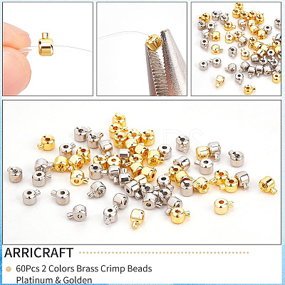 60Pcs 2 Colors Brass Crimp Beads KK-AR0003-88-1
