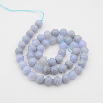 Natural Blue Lace Agate Round Bead Strands G-P070-15-6mm-1