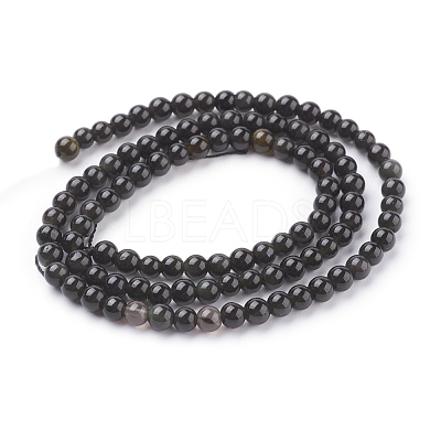 Natural Obsidian Beads Strands X-G-G099-4mm-24-1