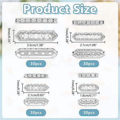 120Pcs 4 Styles Alloy Crystal Rhinestone Spacer Bars FIND-ME0004-07S-1