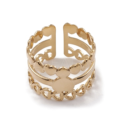 Ion Plating(IP) 304 Stainless Steel Heart Wrap Open Cuff Rings for Women RJEW-G285-53G-1