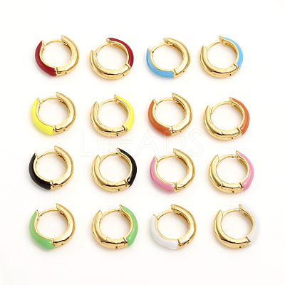 Brass Enamel Huggie Hoop Earrings EJEW-L234-81-G-1