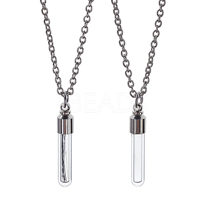 2Pcs Brass & Clear Glass Pet Fur Wishing Bottle Pendant Iron Cable Chain Necklaces NJEW-DR00018-1