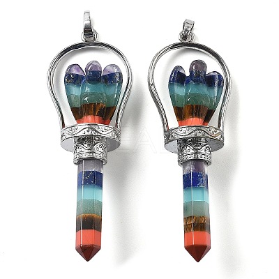 Chakra Natural Mixed Stone Pointed Big Pendants KK-H491-01P-01-1