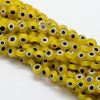 Handmade Evil Eye Lampwork Flat Round Bead Strands LAMP-L058-10mm-01-1