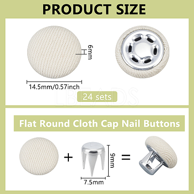 24 Bags Flat Round Cloth Cap Nail Buttons BUTT-BC0001-21E-1