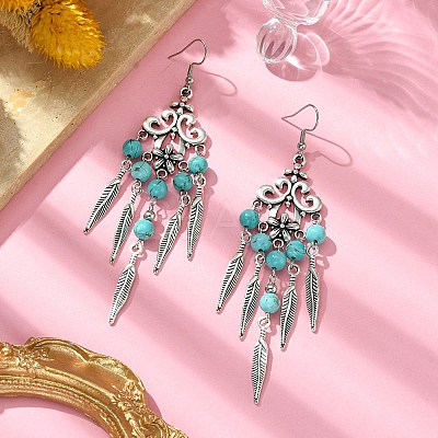 Synthetic Turquoise Beaded Chandelier Earrings EJEW-JE05371-02-1