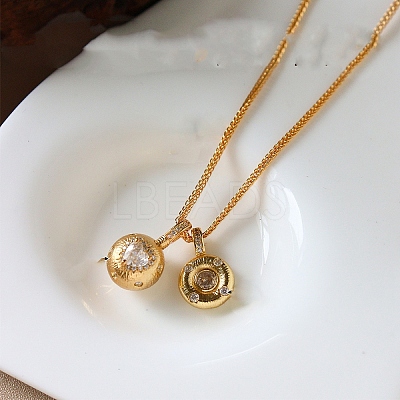 Brass Pave Clear Cubic Zirconia Double Round Ball Pendant Necklaces for Women WG4A742-01-1