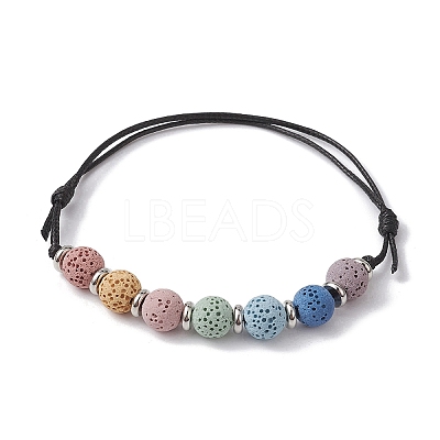 Dyed Natural Lava Rock Round Braided Bead Bracelets BJEW-JB09907-1